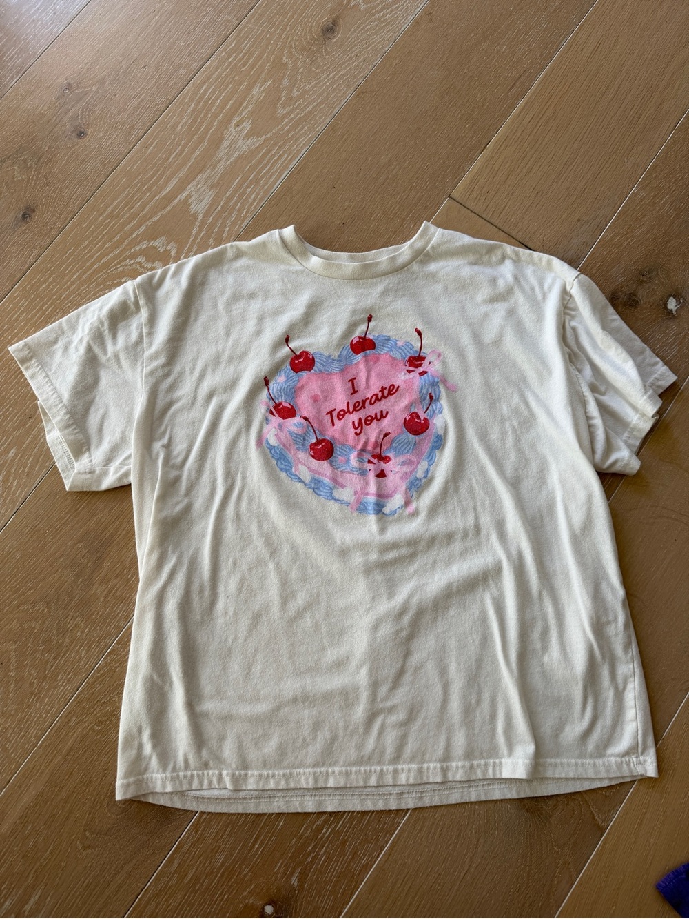 Kids Cream Graphic Tee with Pink Heart & Red Cherries